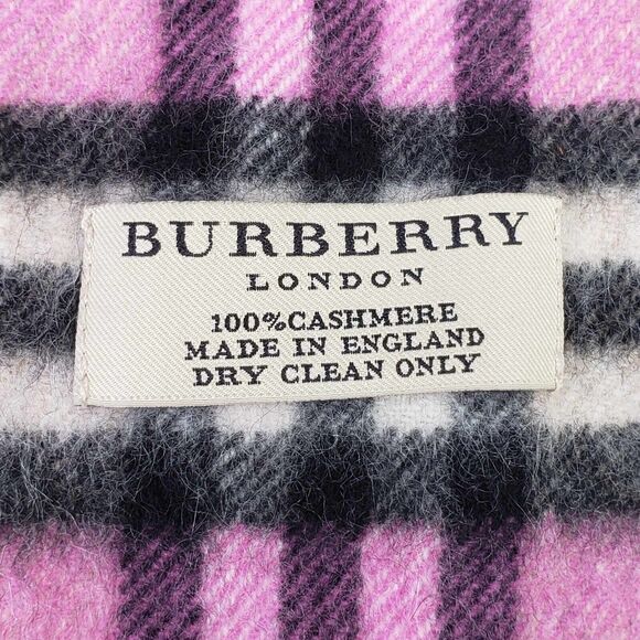 Burberry Scarf Pink Plaid Classic Fringe Scarf Cashmere Classic Nova Check - Picture 5 of 6